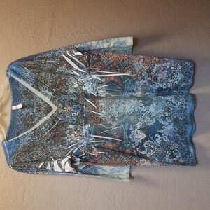 KIARA Sz XL Lt. Blue/Denim color 3/4 Sleeve Blouse w/sequins  EUC, CL#46
